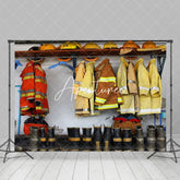 Aperturee - Aperturee Indoor Firefighter Equipment Locker Room Backdrop